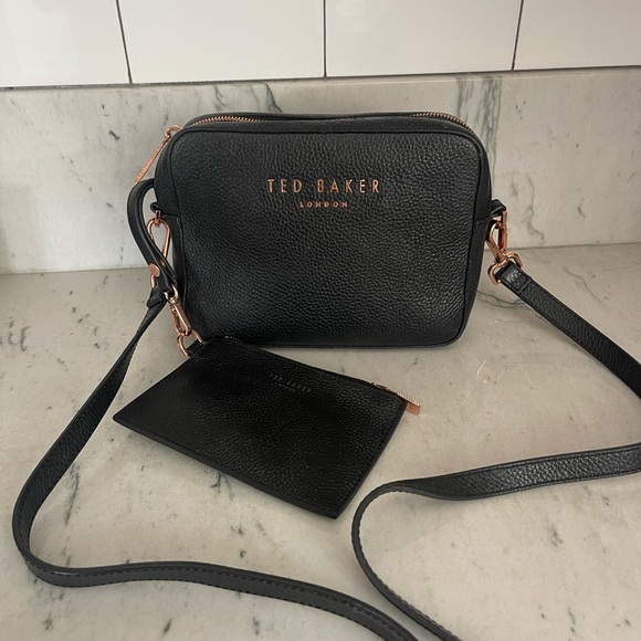 Ted Baker Black Leather Crossbody Bag with Rose Gold Accents - Picture 1 of 10